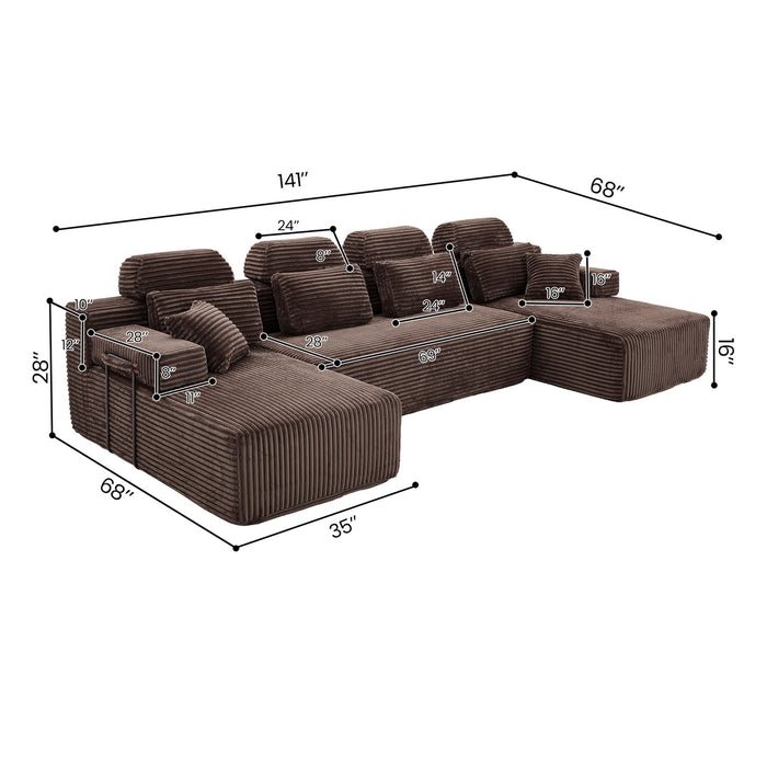 Sectional Sleeper Sofa & Storage Pockets, Modular Couch With Throw Pillows For Living Room