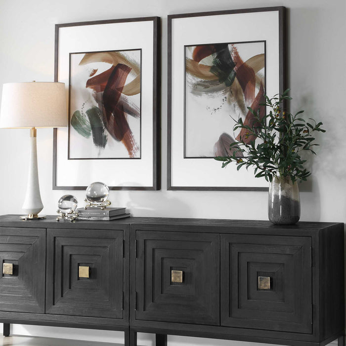 Velocity - Framed Abstract Prints (Set of 2) - Brown / Green / Red / White