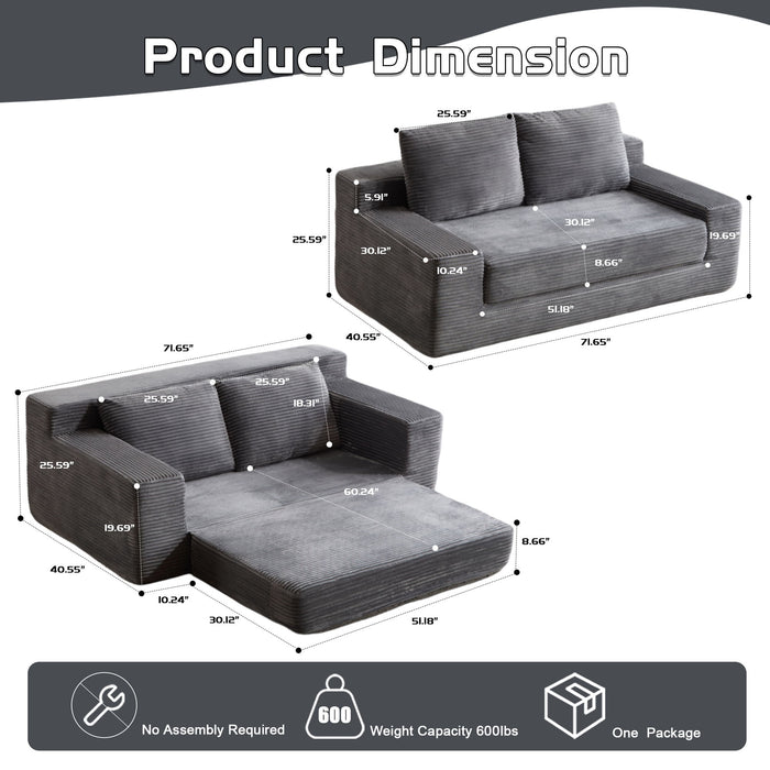 Loveseat Sofa, Comfortable Deep Seat Sofa Bed, Modern Small Corduroy Couch For Living Room Bedroom,Reversible Cushion With Pillows,No Assembly Required,Dark Gray
