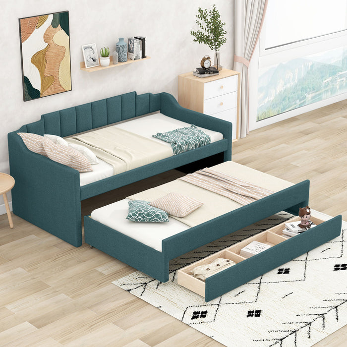 Upholstered Simple Design Daybed With Trundle And 3 Drawers