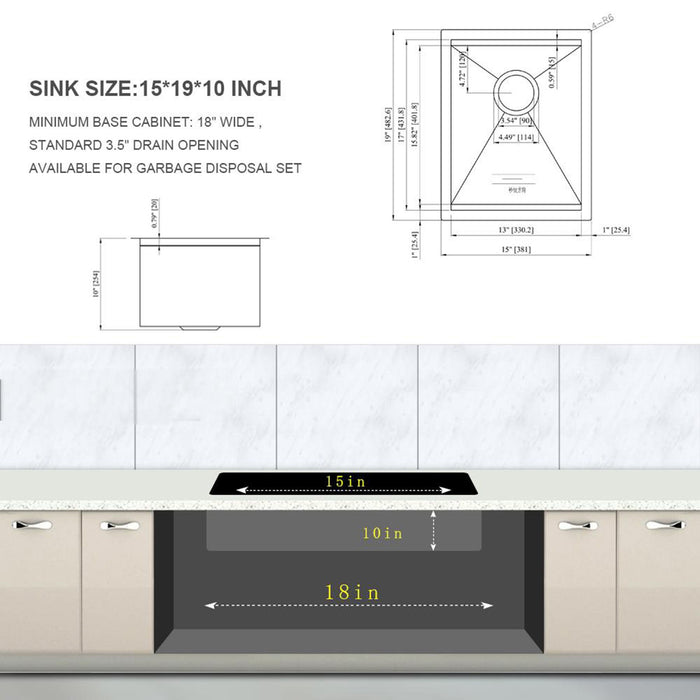 Laundry Workstation Undermount Utility Sink, Deep Single Bowl