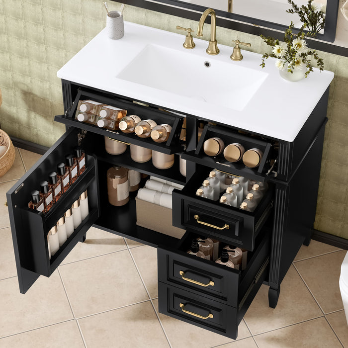 Modern Bathroom Vanity With Sink Top, Flip Drawer Design