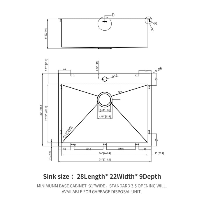 Stainless Steel Drop In Kitchen Sink, Topmount
