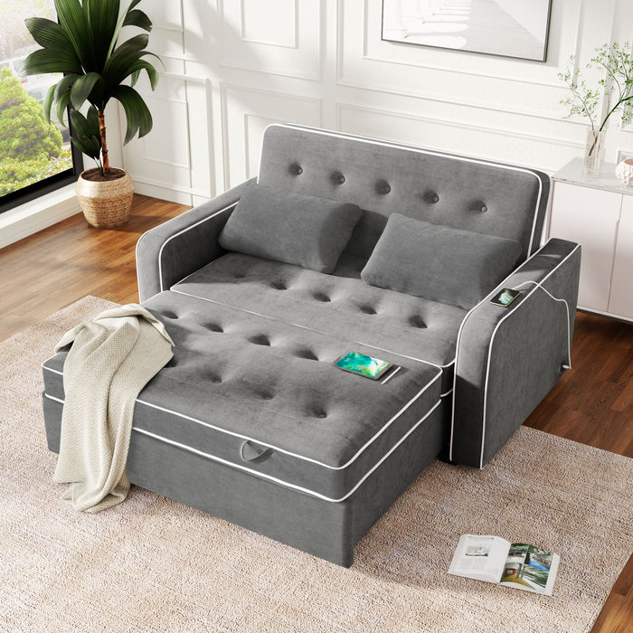 Upholstered Sleeper Bed Sofa With Dual USB Charging, Adjustable Backrest