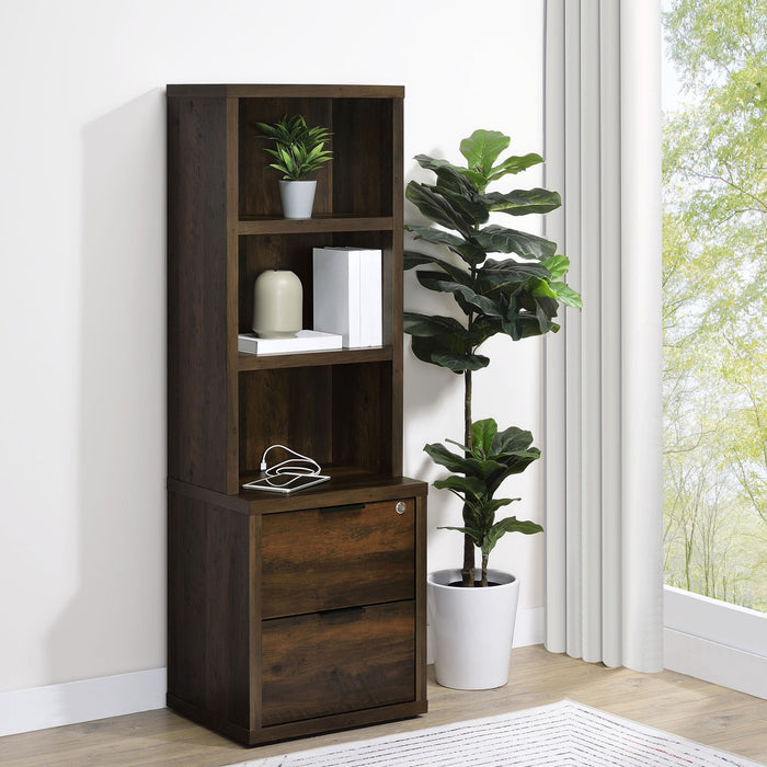 Multifunctional Bookcase With Three Open Shelves, 2 Drawers, Dual USB Charging Outlet