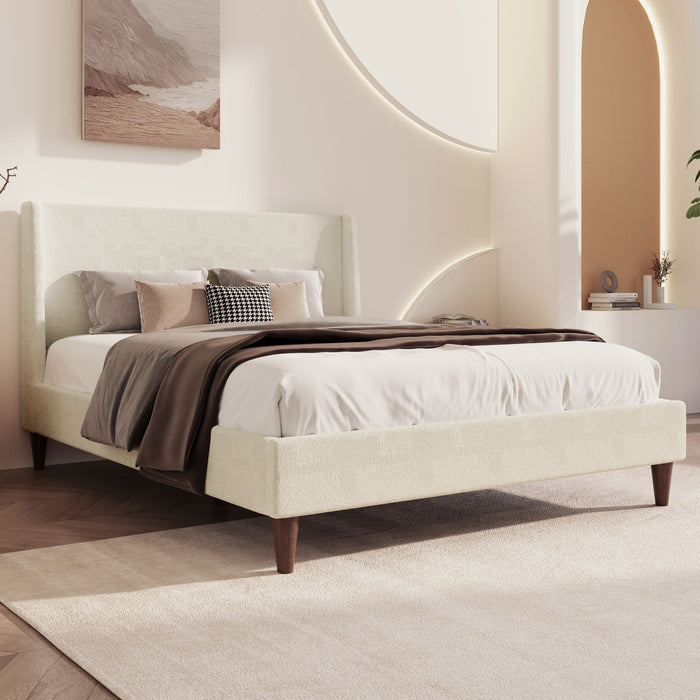 Upholstered Modern Platform Bed With Wingback Headboard
