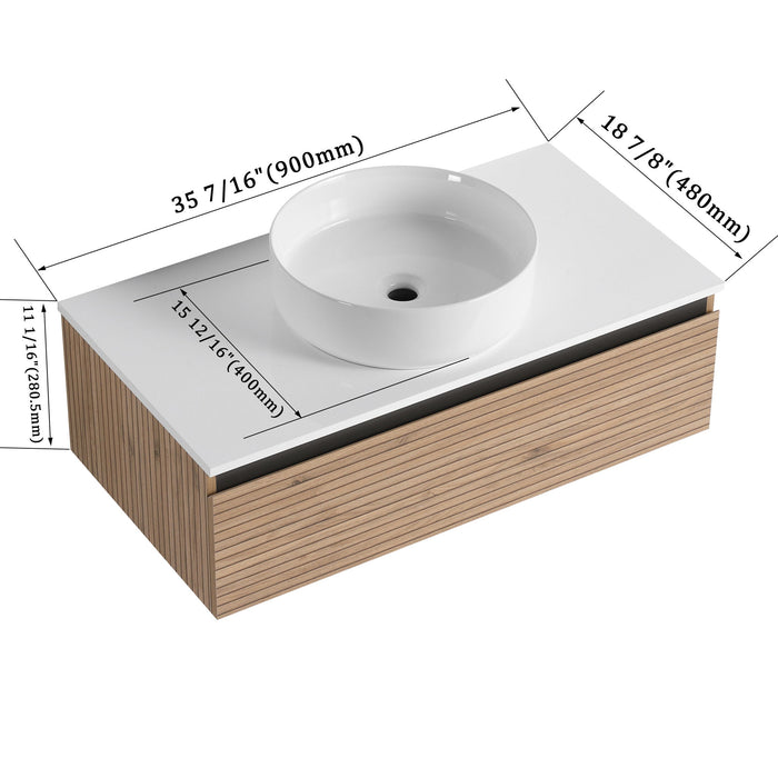 Wall Mounted Bathroom Vanity With Art Sink & 1 Soft Close Drawer