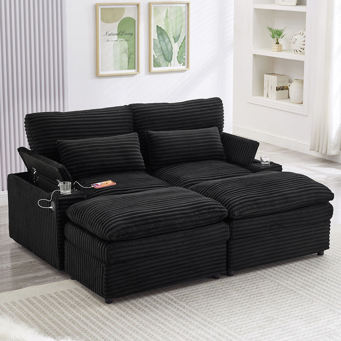 Convertible Loveseat Sofa With Storage, USB Ports, Cup Holders