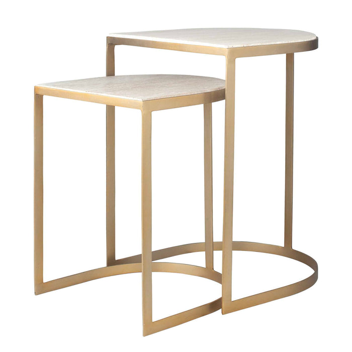 Lindon - Travertine Nesting Tables Set - Gold / White