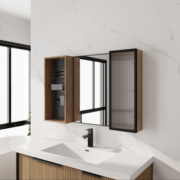 41.6" Wall Mounted Bathroom Cabinet With Adjustable Shelves Storage Cabinet - Imitative Oak