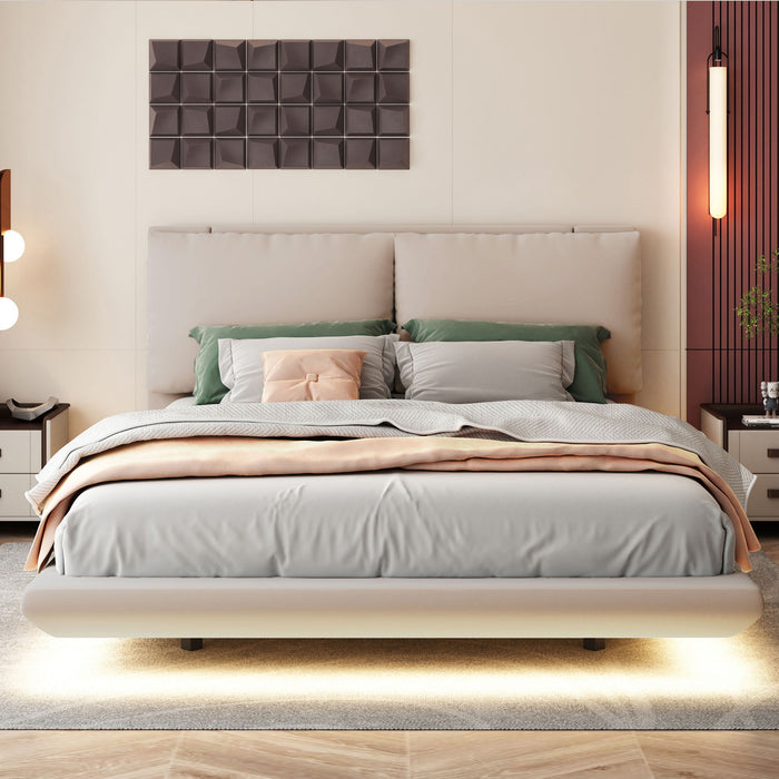 Upholstered Platform Bed With Sensor Light And 2 Large Backrests, With 2 Sets Of USB Port And Socket On Each Rear Bed Leg