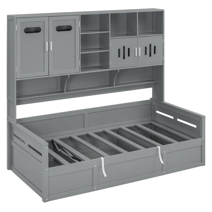 Daybed With All-In-One Cabinet And Shelf