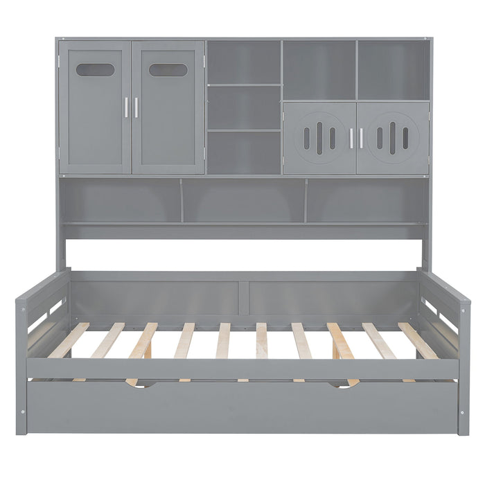 Daybed With All-In-One Cabinet And Shelf