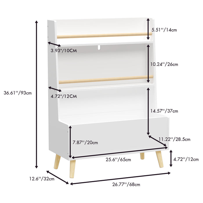 Bookshelf , Book Organizer With Toy Storage - White