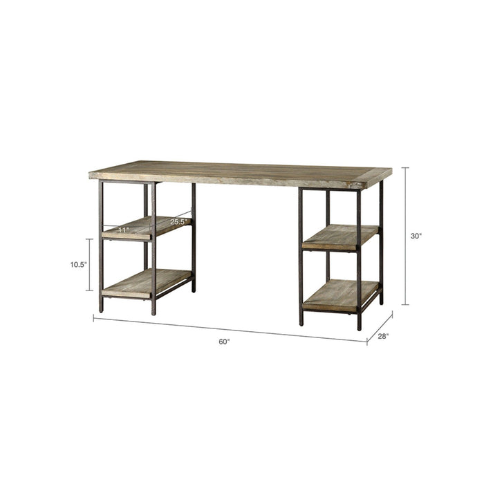 Industrial Style Metal Frame Accent Desk With Side Shelving - Gray