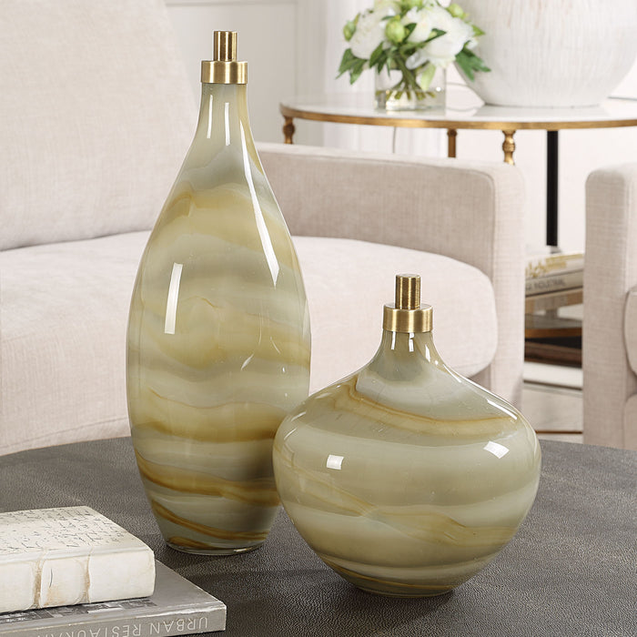 Cascade - Glass Bottles (Set of 2) - Green