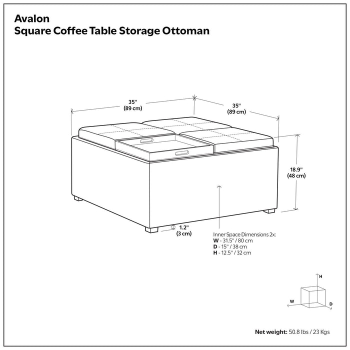 Avalon - Square Coffee Table Storage Ottoman - Tanners Brown