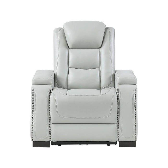 Power Recliner With Power Headrest And LED Bookshelf Arms, USB Charging - Gray