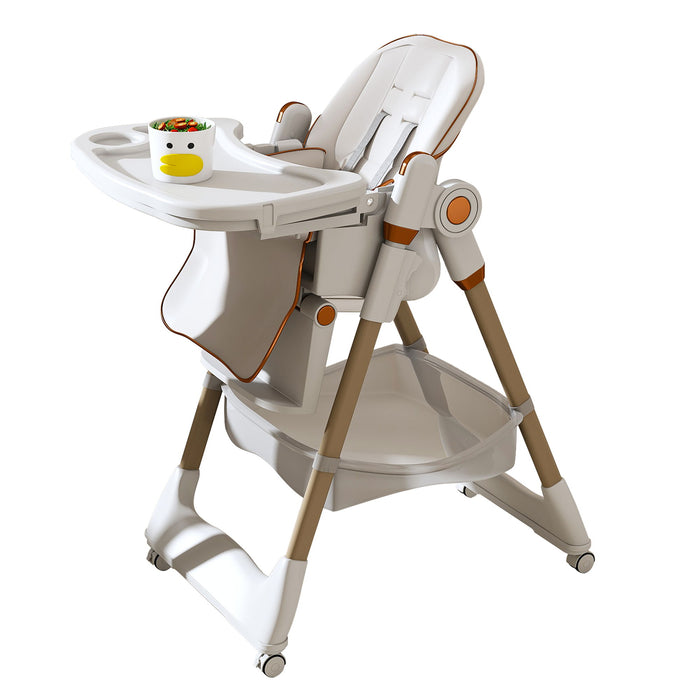 Adjustable Baby High Chair 0-6 Years, Portable Infant Feeding Seat With Safety Belt, Silent Lockable Wheels