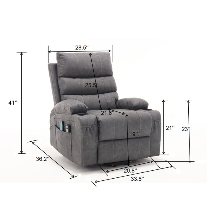 Large Size Electric Power Lift Recliner Chair Sofa With 8 Point Vibration Massage And Lumbar Heat