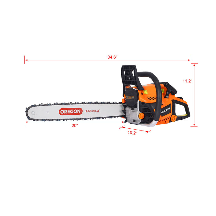 58Cc Gasoline Chainsaw 20" Bar For Wood Cutting With Oregon Chain And Bar - Orange