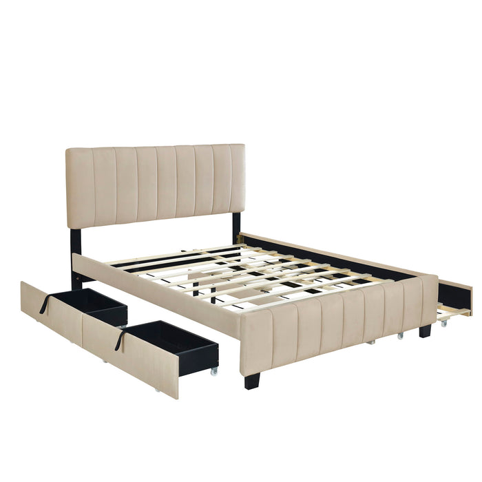 Platform UpholsteredBed With 2 Drawers And Twin Long Trundle