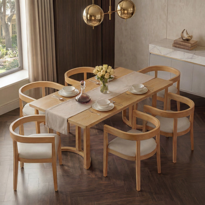 Rectangular Dining Table Set For 6 With Upholstered Barrel Back Chairs