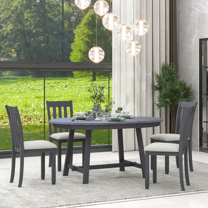 5 Piece Wood Dining Table Set With Extendable Round Table And 4 Chairs