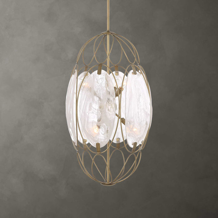 Valencia - 6 Light Glass Panel Pendant - Gold / White