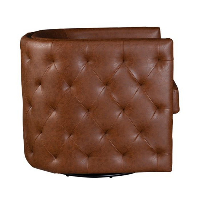 Swivel Chair With Tufted Barrel Design And Nailhead Accents