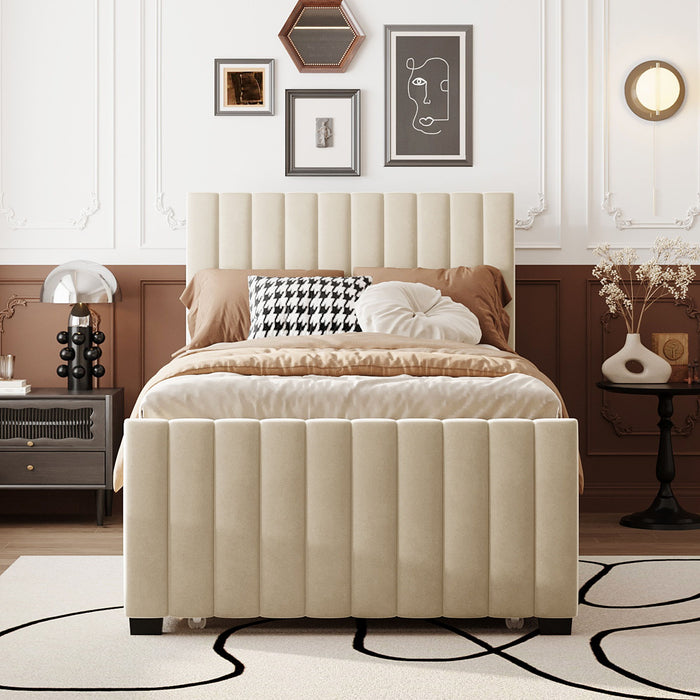 Upholstered Design Platform Bed With Trundle