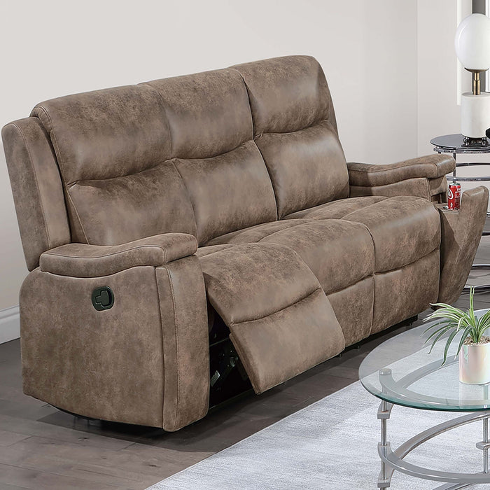 1 Piece Manual Motion Sofa Console Loveseat With Plush Back Cushion And Hidden Cup Holder - Auburn