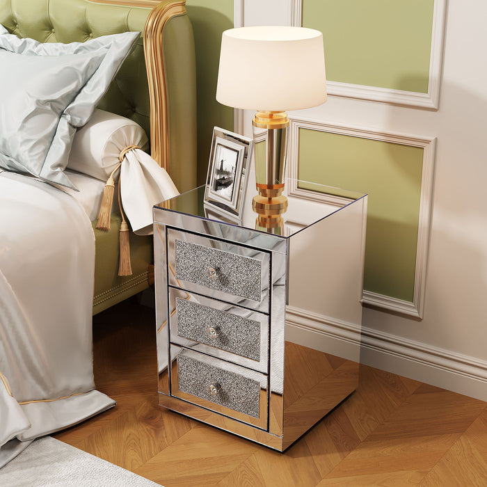 3 Drawer Nightstand - Silver