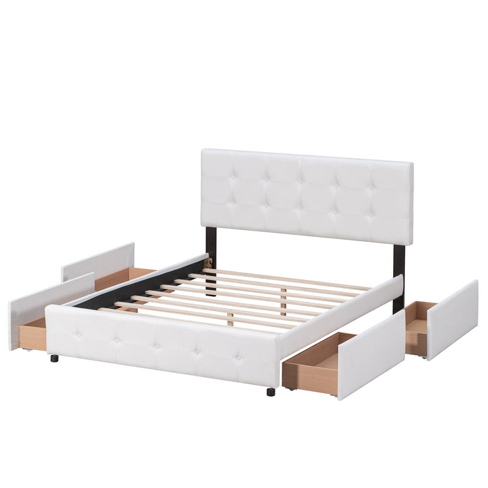 Upholstered Platform Bed With Classic Headboard And Drawers, No Box Spring Needed