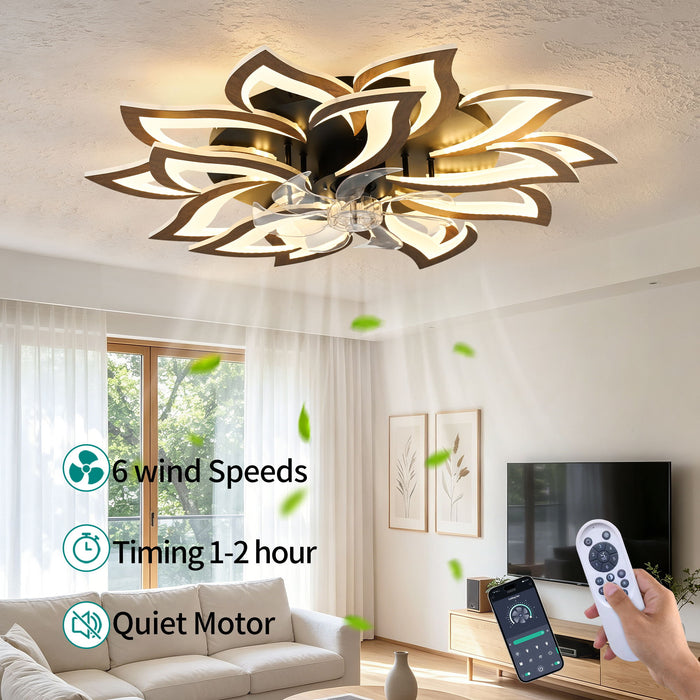 Ceiling Fan With Remote Control And Lights, 6 Speeds, 3 Color Temperatures, Low Profile Flush Mount