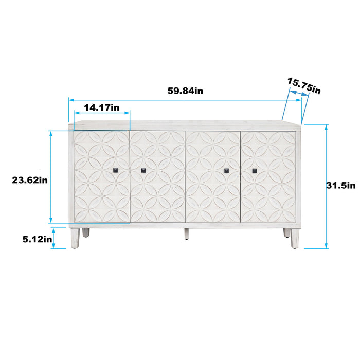 Accent Cabinet 4 Door Wooden Cabinet Sideboard Buffet Server Cabinet Storage Cabinet, For Living Room, Entryway, Hallway, Office, Kitchen And Dining Room - White Wash