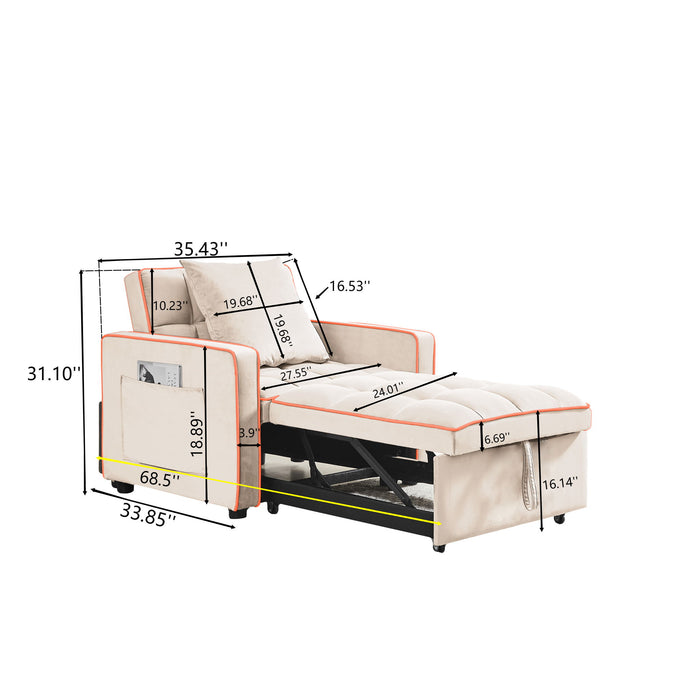 Modern Velvet 3 In 1 Sofa Bed Chair, Adjustable Recliner