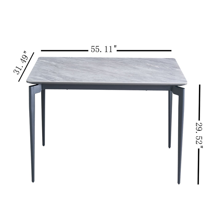 Modern Sintered Stone Dining Table Glossy Rock Surface Family Dining Table For 8 People With Sturdy Metal Legs Contemporary Kitchen Restaurant Furniture - Black / Gray