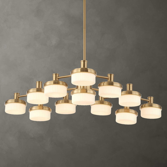 Wedge - 12 Light LED Brass Chandelier - White / Gold