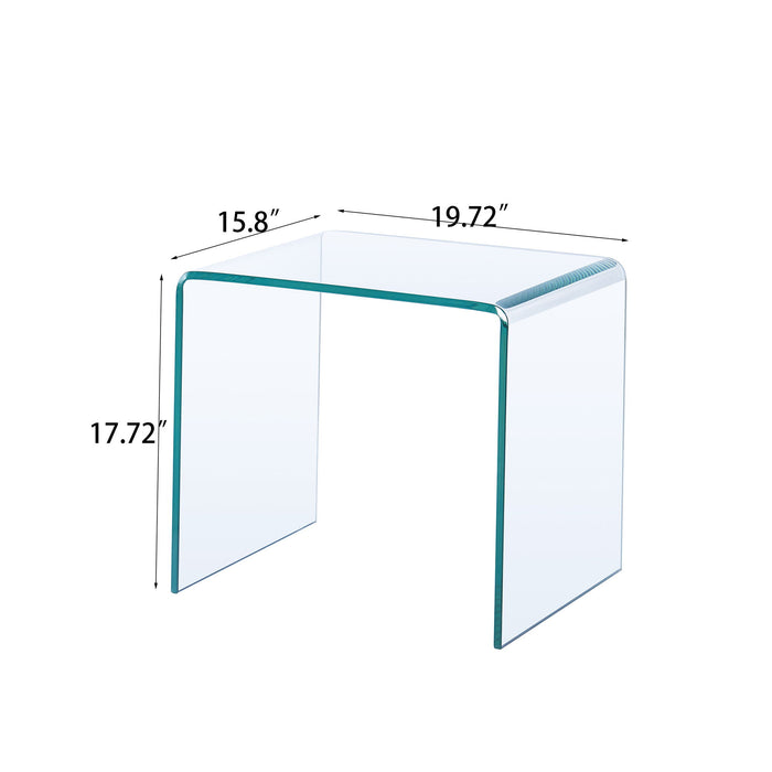 Tempered Bent Glass Sidetable, Transparent End Table, Sofa Table, Premium Glass, Multi Purpose Design - Transparent