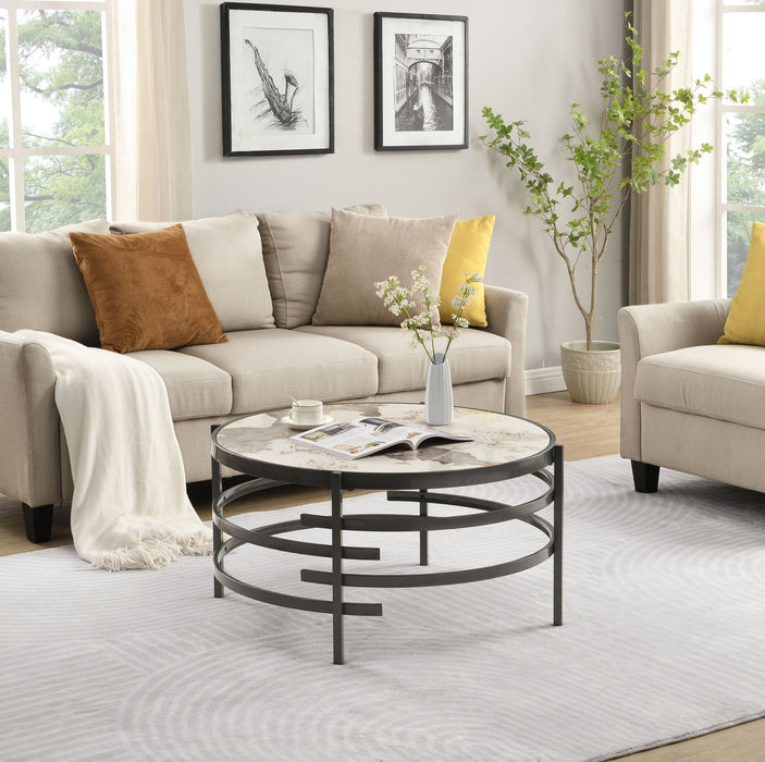 Round Table With Sintered Stone Top And Sturdy Metal Frame