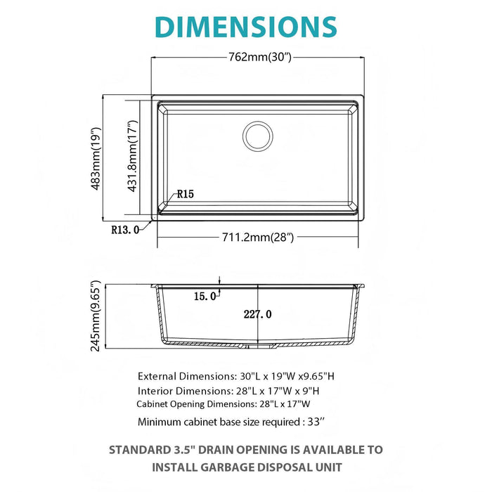 Quartz Composite Kitchen Sink With Undermount Design, Durable Single Bowl Workstation