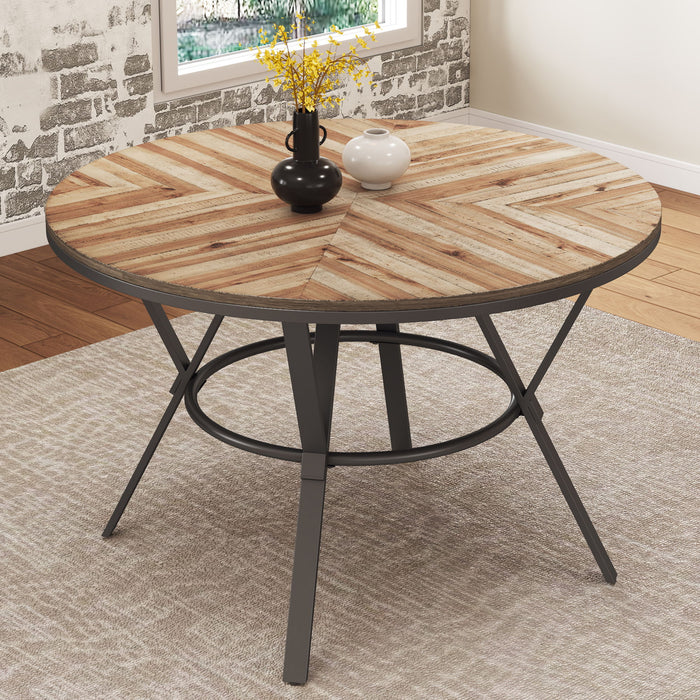 Modern Style Indoor Dining Round Table With Metal Legs - Light Birch