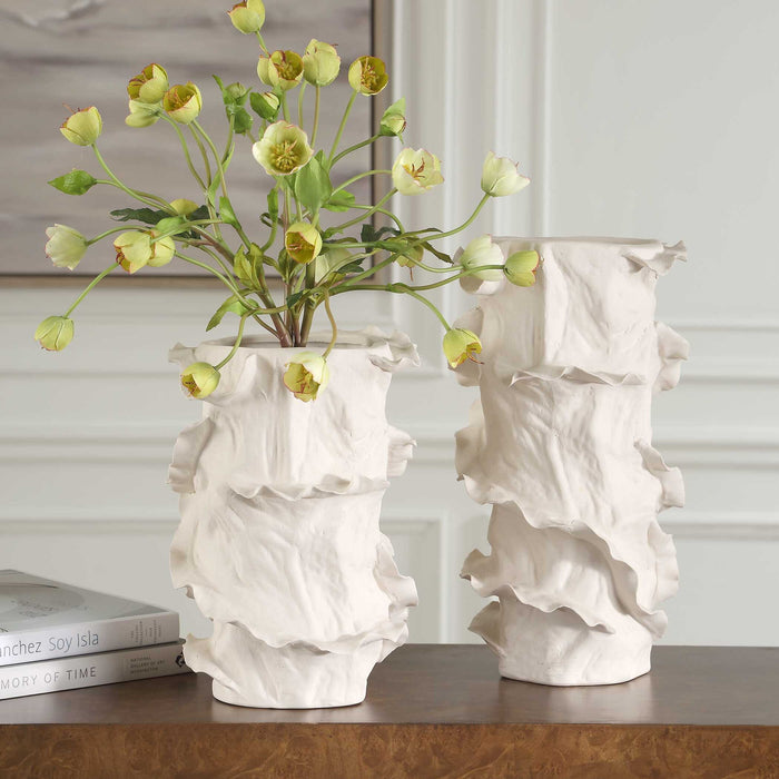 Ripple Crest - Vases (Set of 2) - White