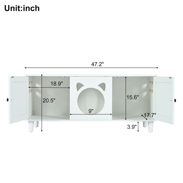 Furniture Style Cat Cabinet Cat Litter Box With Sisal Scratching Door - Cream White