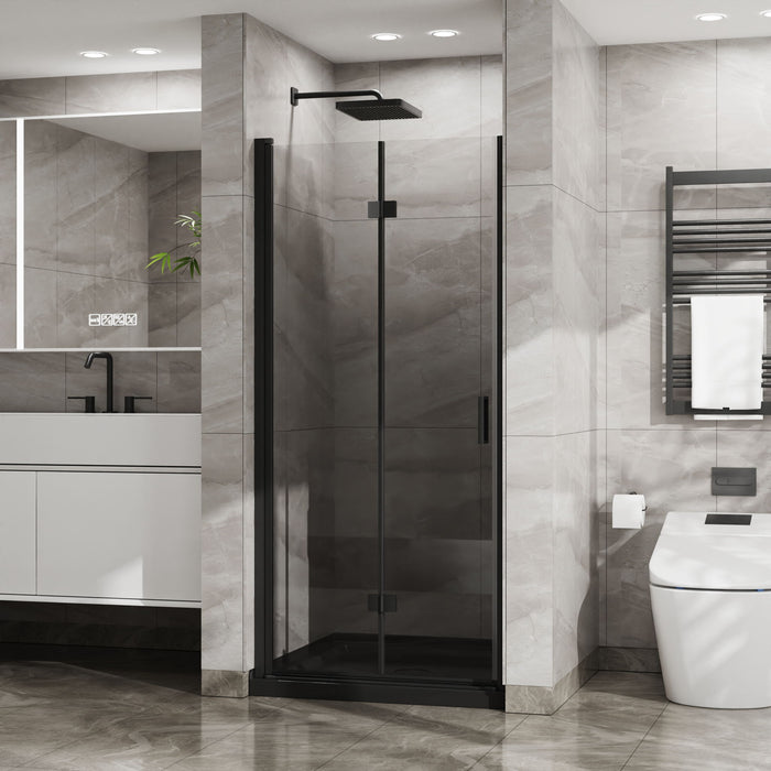 Bifold Frameless Glass Shower Door With Pivot Swing Panel, Tempered Clear Glass