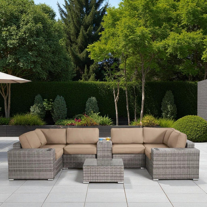 Modern Patio Rattan Sectional Set With Cushions