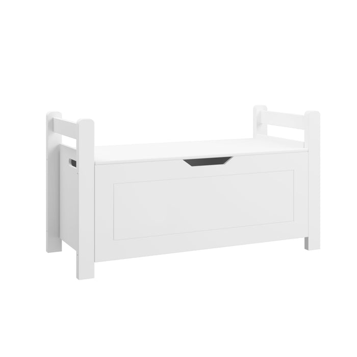 Toy Box Chest, Storage Trunk With Flip Top Lid And Safety Hinge - White