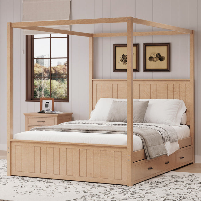Canopy Platform Bed With Trundle And 3 Storage Drawers
