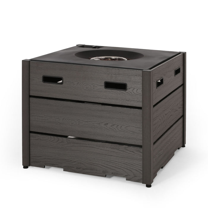 Rustic Style Outdoor Square Propane Fire Pit, 40,000 Btu